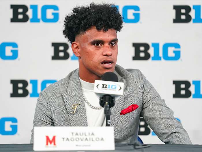 Maryland quarterback Taulia Tagovailoa at 2023 Big Ten Media Days.